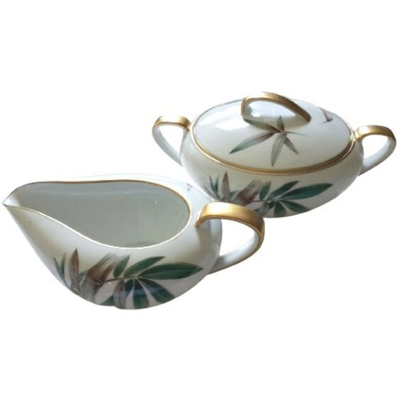 Vintage Noritake Canton Bamboo Pattern Creamer & Sugar Set - Picture 1 of 12